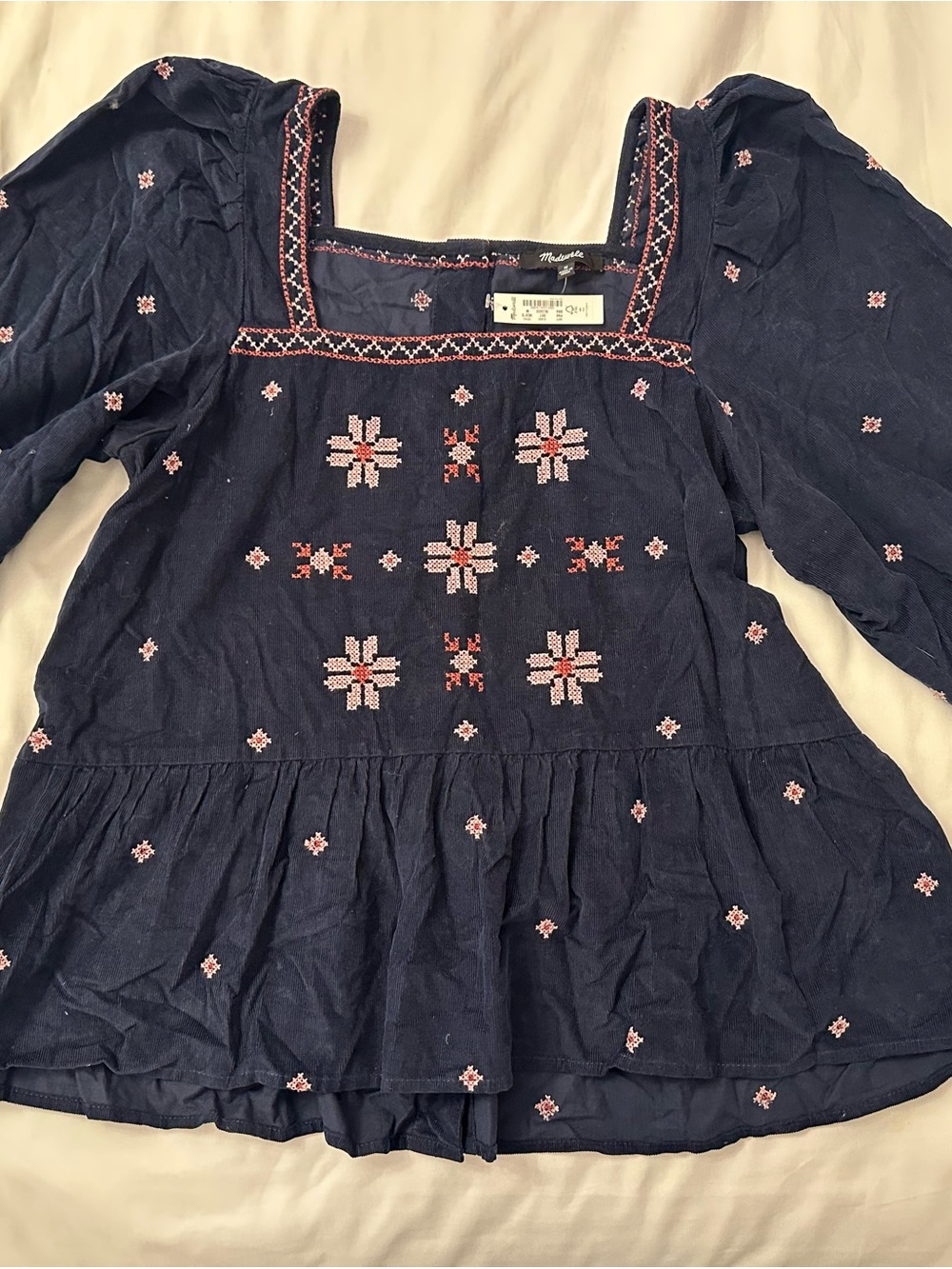 Madewell Navy Embroidered Square-Neck Tunic